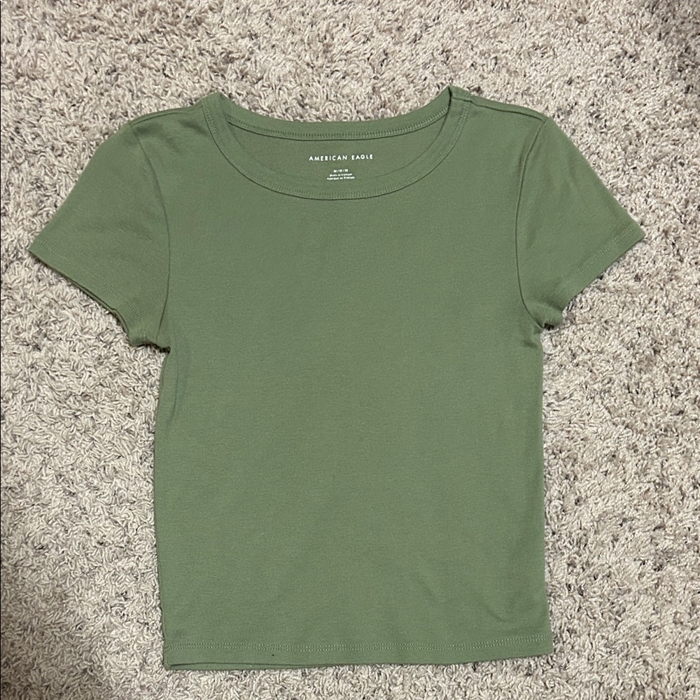 American Eagle Olive Crew Neck Baby Tee